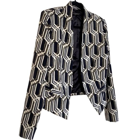 Genetic x Liberty Ross White Hot Metallic Jacquard Fitted Cropped Blazer Sz M - Picture 4 of 16